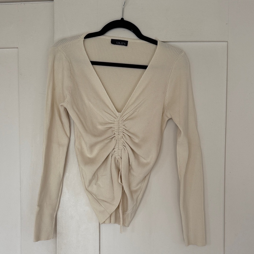 Cream Ruched Long Sleeve Top